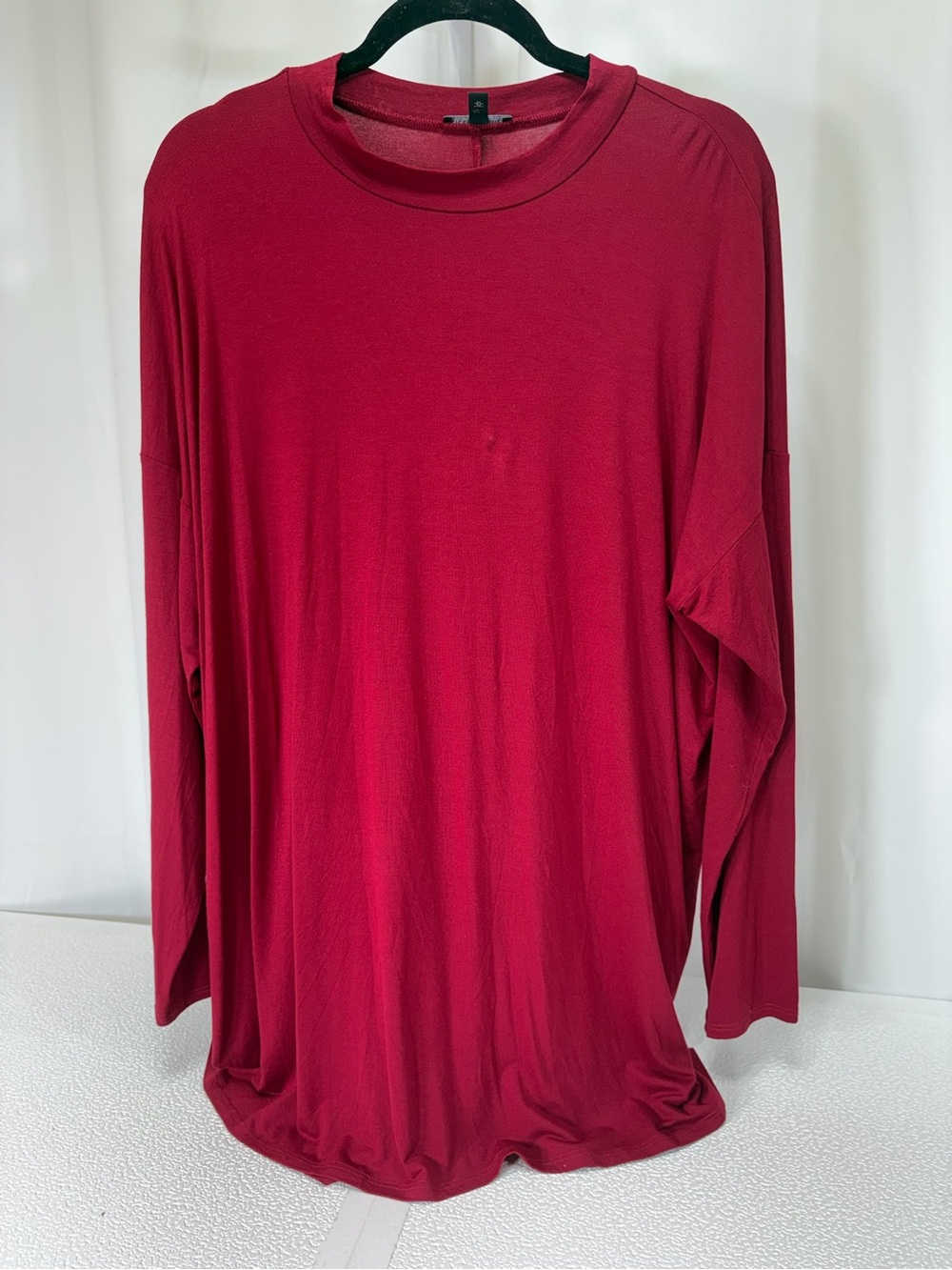Eileen Fisher Draped Long-Sleeve Crewneck Top in Deep Red 3995